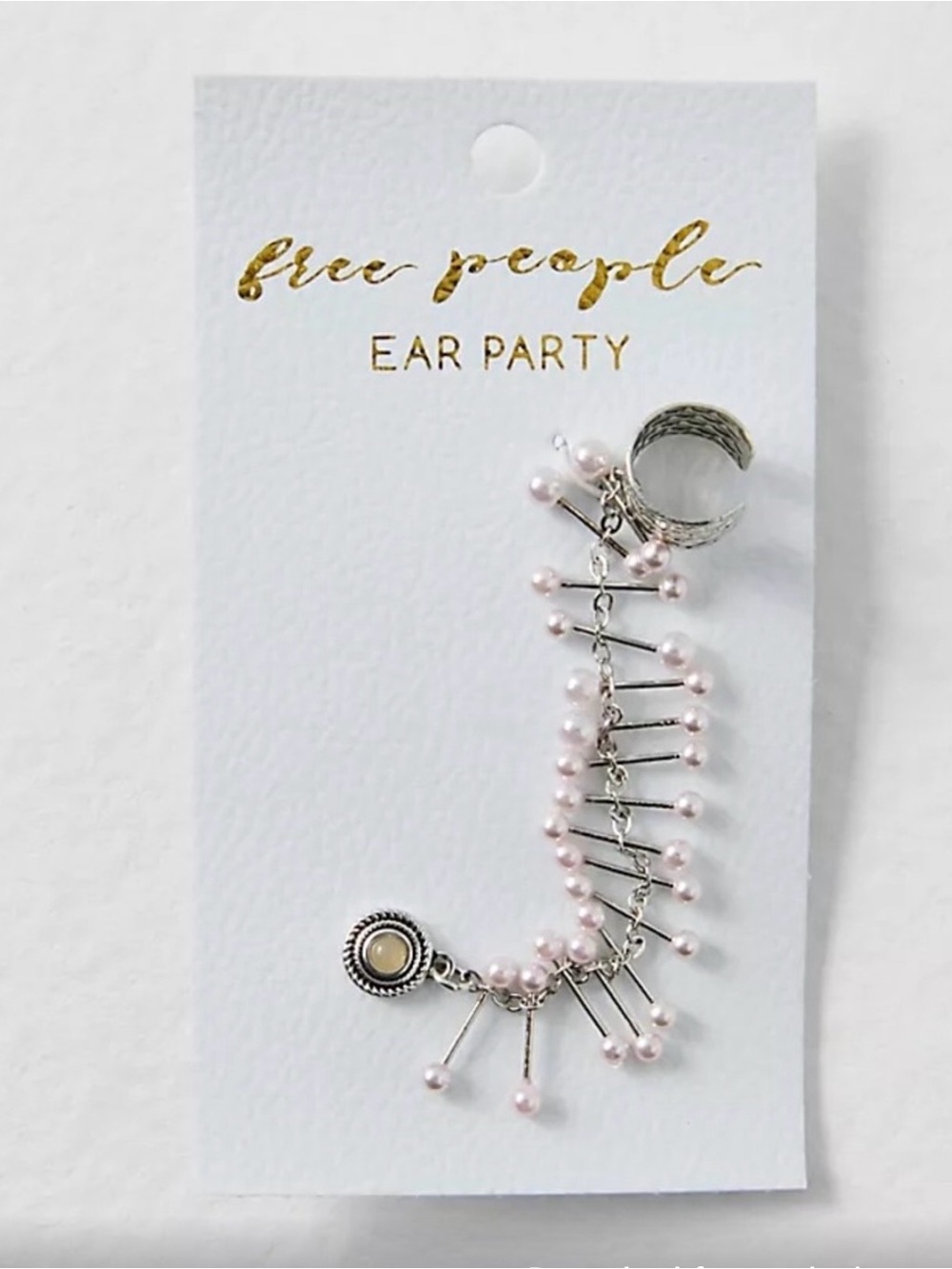 NWT Free People Finders Keepers Ear Cuff & Earring in Silver Pearl Combo
